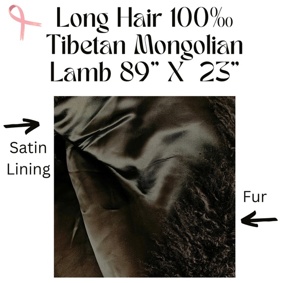 Long Hair 100% Tibetan Mongolian Lamb Lined in Luxurious Satin 89” X 23” - Picture 3 of 6